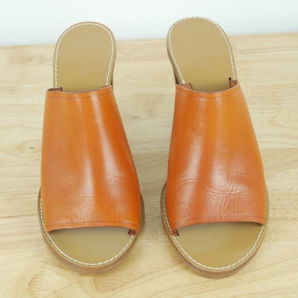 J Crew Size 10 Marlow Mules Brown Leather Slides Block Heel Sandals Preppy Boho - Picture 3 of 13